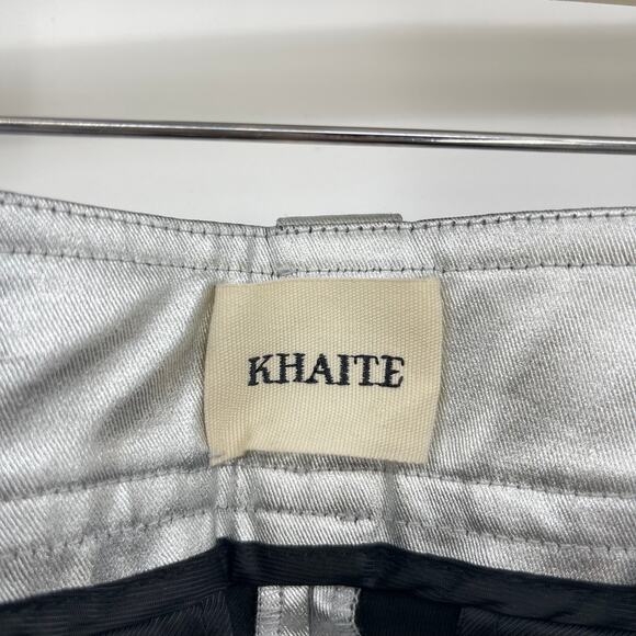 KHAITE | Dresden Silver Metallic Low Rise Skinny Stretch Twill Ankle Zip Pants 4 - Picture 5 of 16